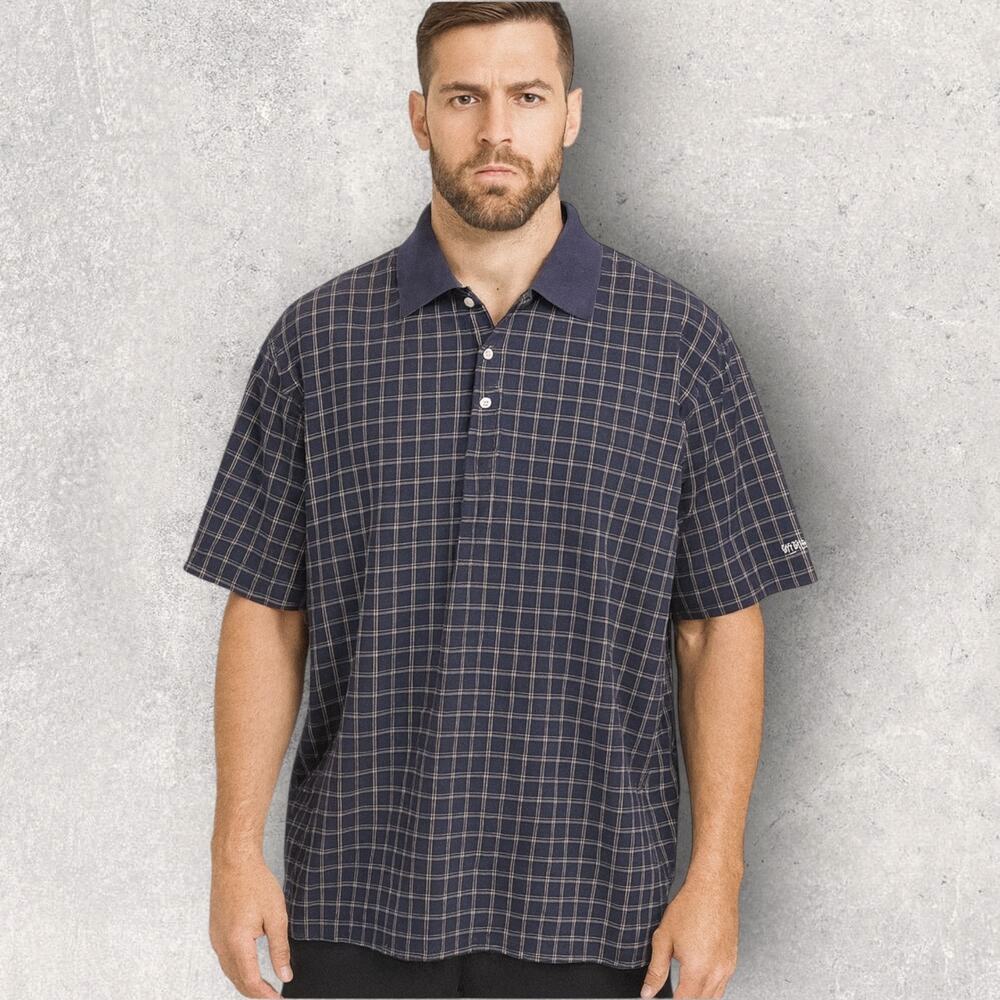 St Andrews of Scotland Men’s XL Navy Plaid Polo Shirt Golf Casual Classic